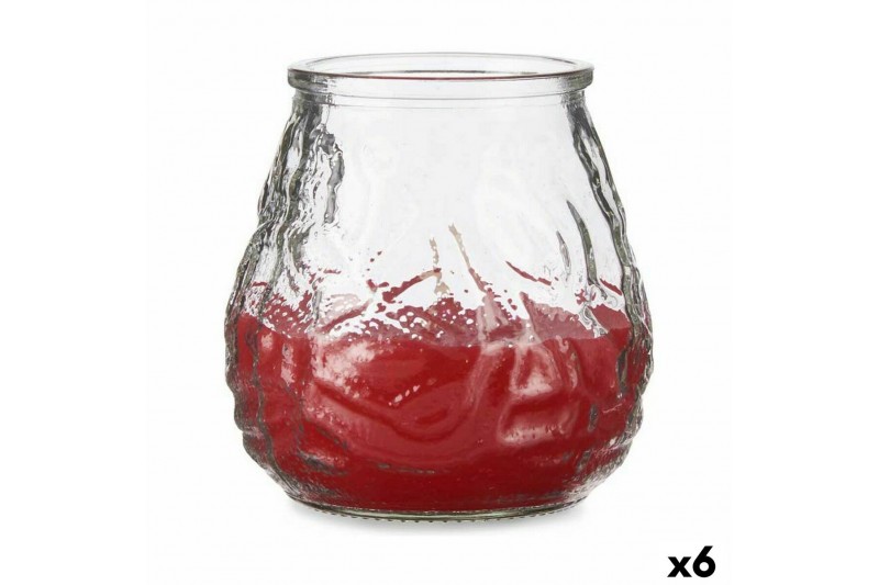 Bougie Géranium Rouge Transparent verre Paraffine 6 Unités (9 x 9,5 x 9 cm)