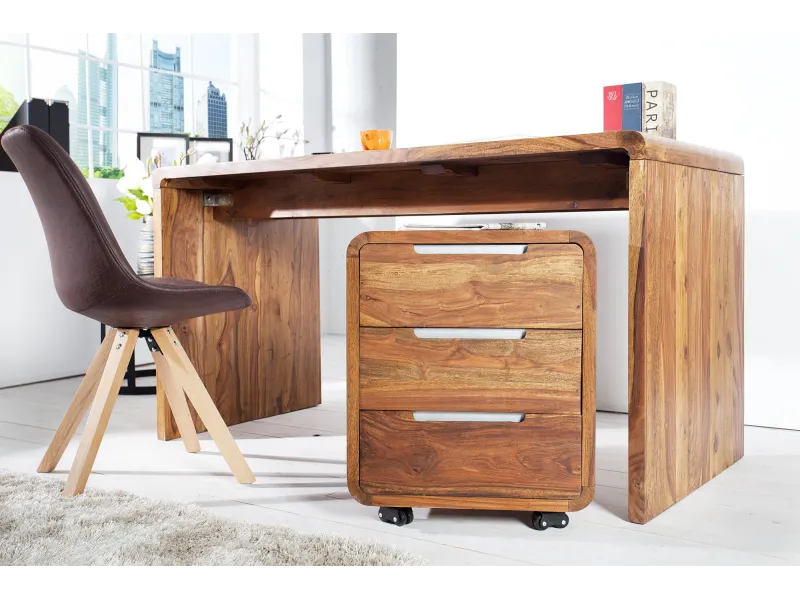 Caisson de bureau design en bois palissandre massif coloris naturel avec 3 tiroirs