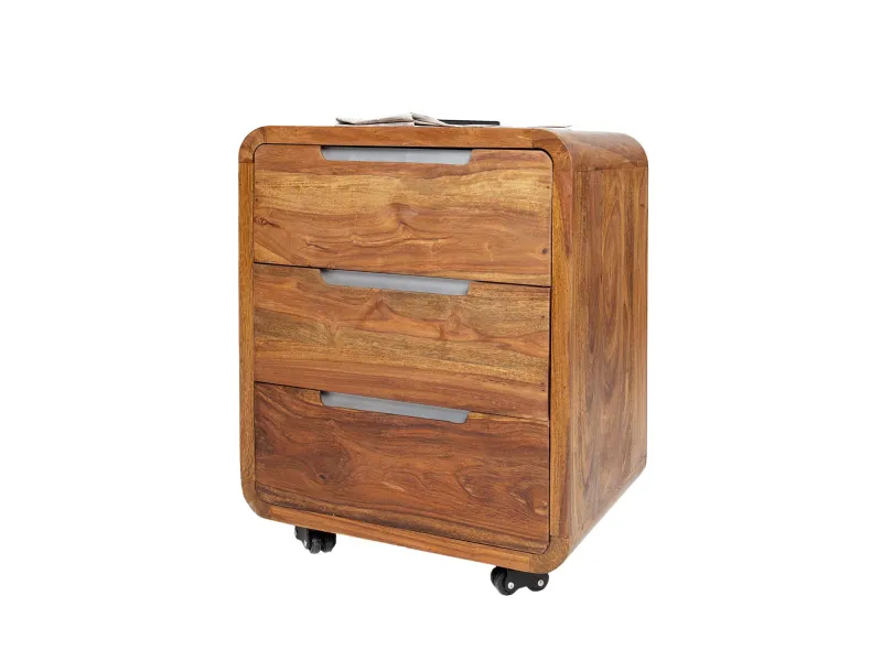 Caisson de bureau design en bois palissandre massif coloris naturel avec 3 tiroirs