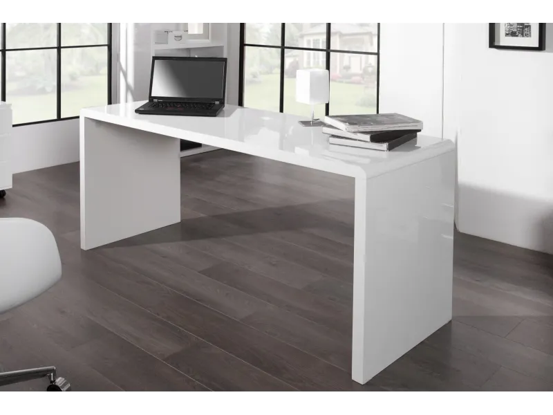 Bureau design 160x75 cm en bois teinté blanc laqué