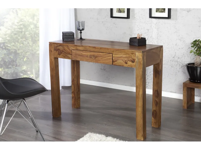 Bureau de 100 cm design en bois massif coloris naturel avec tiroir