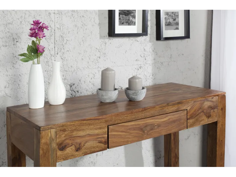 Bureau de 100 cm design en bois massif coloris naturel avec tiroir