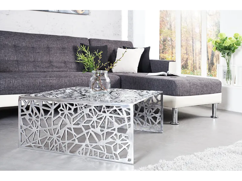 Table basse 60 cm en aluminium coloris argenté