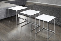 Ensemble de 3 tables basses modernes coloris blanc brillant