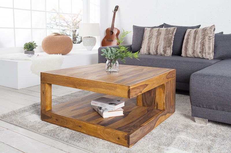 Table basse carré en bois massif 80x80 cm