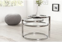 Table d'appoint design en verre / métal argenté