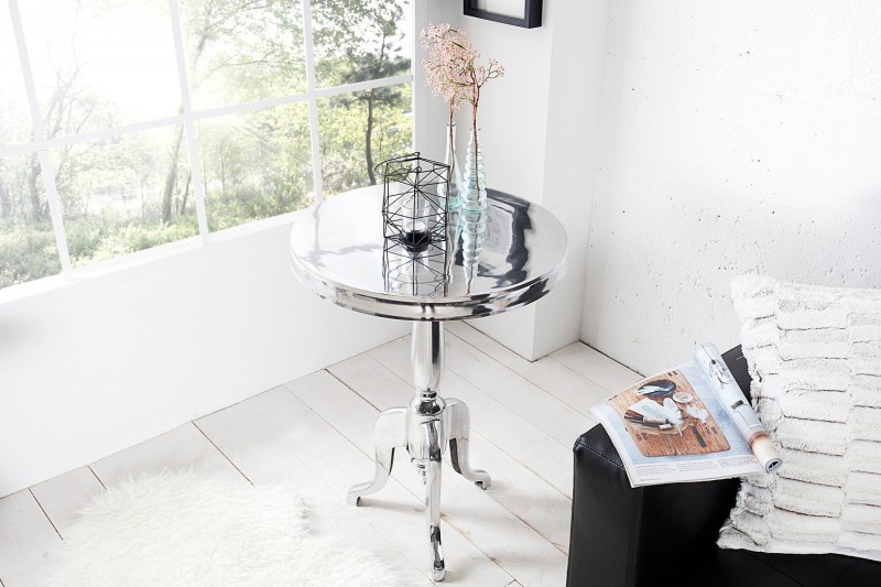 Table d'appoint ronde 75 cm en aluminium argenté