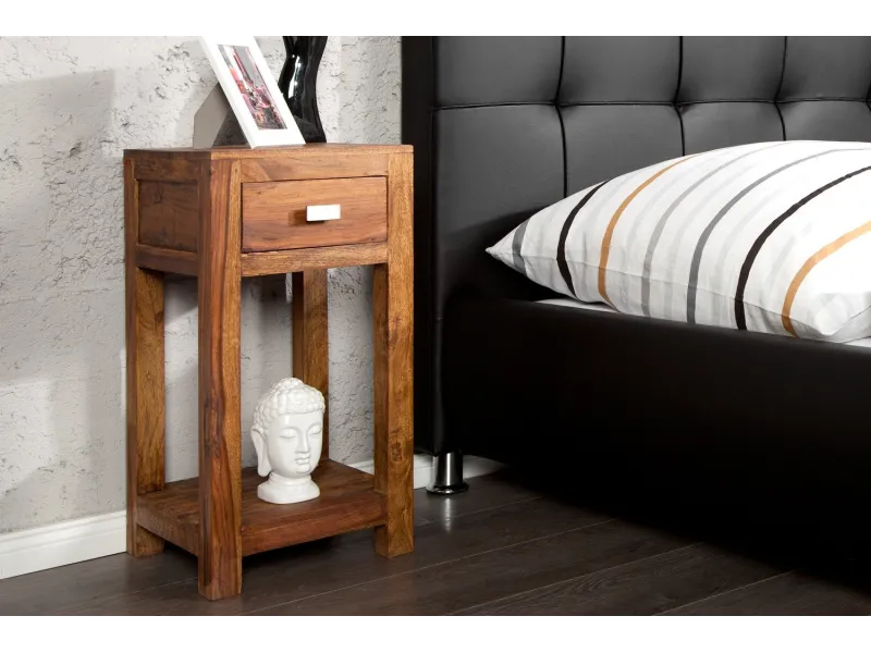 Table de chevet avec rangement et tiroir en bois massif