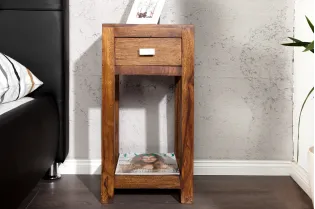 Table de chevet avec rangement et tiroir en bois massif 2