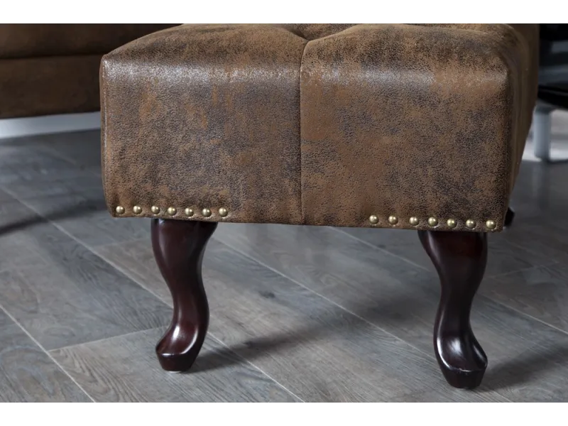 Pouf CHESTERFIELD marron antique en microfibre / bois massif