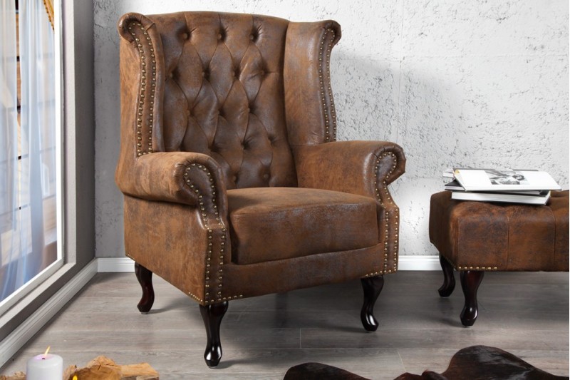 Fauteuil design chesterfield coloris marron