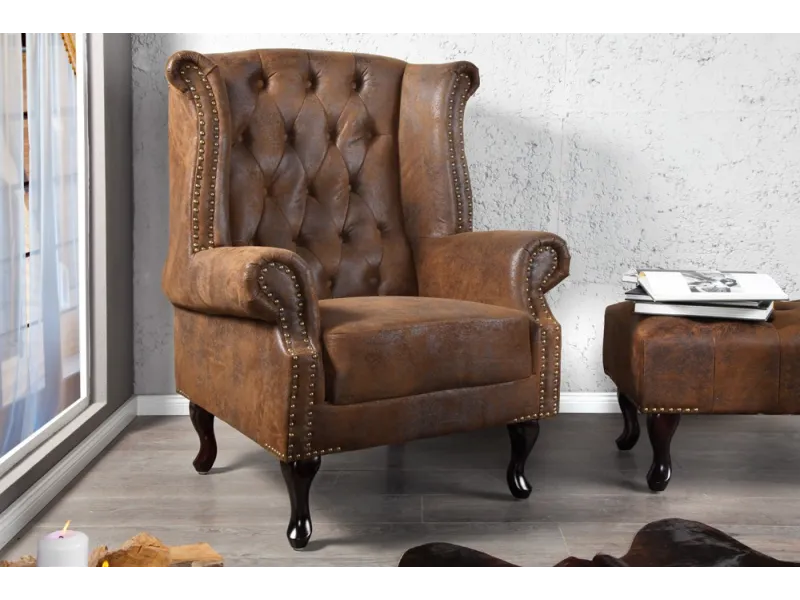Fauteuil design chesterfield coloris marron