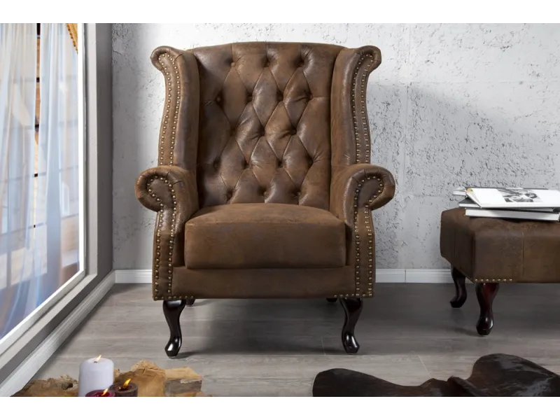 Fauteuil design chesterfield coloris marron