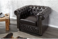 Fauteuil design chesterfield en simili cuir café noir