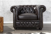 Fauteuil design chesterfield en simili cuir café noir