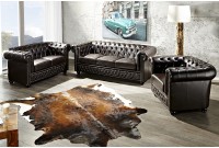 Fauteuil design chesterfield en simili cuir café noir