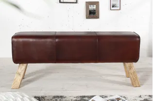 Banc 120 cm design en cuir marron avec piètement en bois massif 2