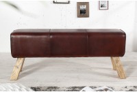 Banc 120 cm design en cuir marron avec piètement en bois massif