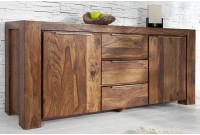 Buffet en bois massif avec 2 portes et 3 tiroirs - Meuble en sheesham naturel pour un intérieur chaleureux et moderne