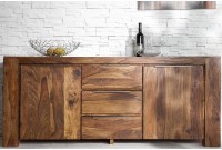 Buffet en bois massif avec 2 portes et 3 tiroirs - Meuble en sheesham naturel pour un intérieur chaleureux et moderne