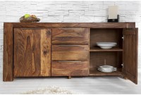 Buffet en bois massif avec 2 portes et 3 tiroirs - Meuble en sheesham naturel pour un intérieur chaleureux et moderne