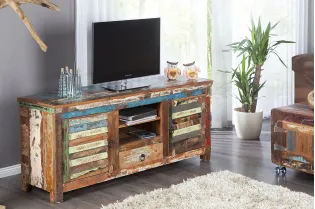 Meuble TV 150 cm design en bois recyclé multicouleur