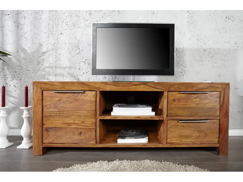 Meuble TV 135 cm en bois massif avec rangement
