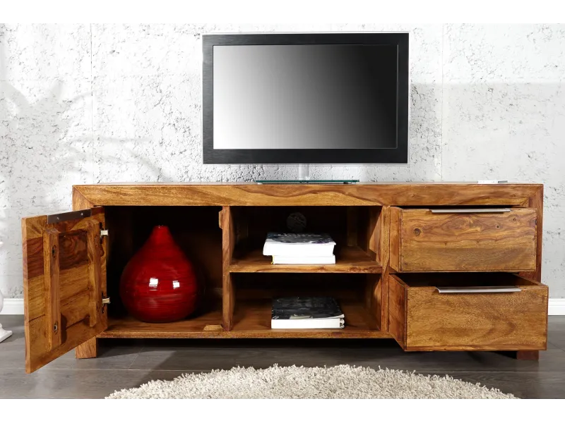 Meuble TV 135 cm en bois massif avec rangement