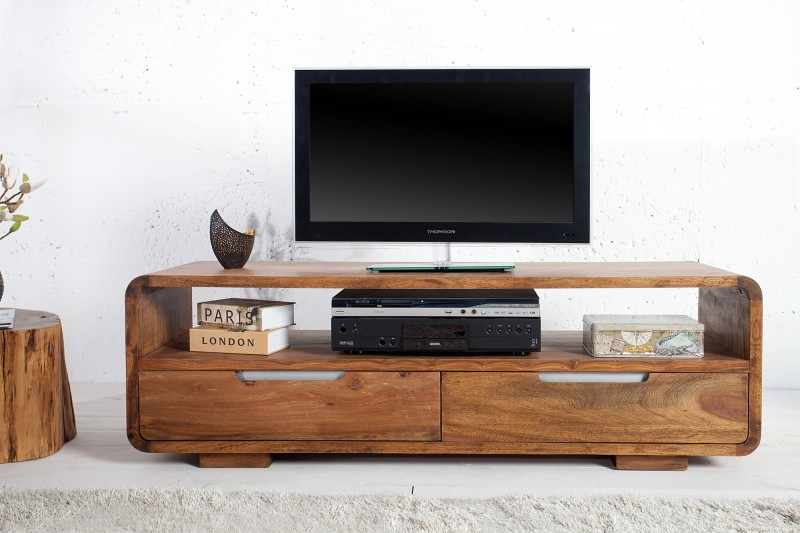 Meuble TV 130 cm à 2 tiroirs en bois massif