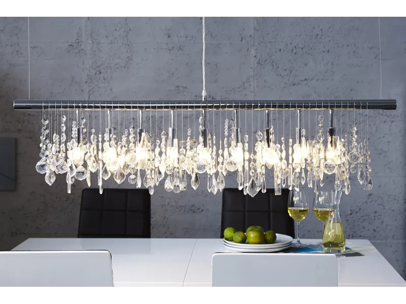 Lampe suspendue contemporaine horizontal en cristaux à 9 lampes