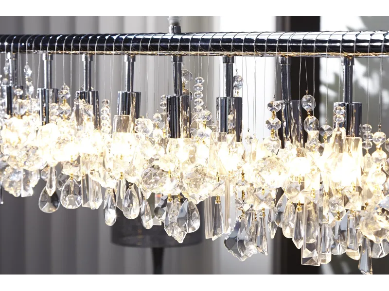 Lampe suspendue contemporaine horizontal en cristaux à 9 lampes