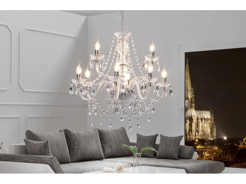 Lustre moderne à 9 bougies coloris transparent