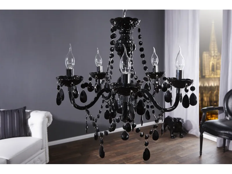 Lustre à suspension 5 branches en acrylique noir