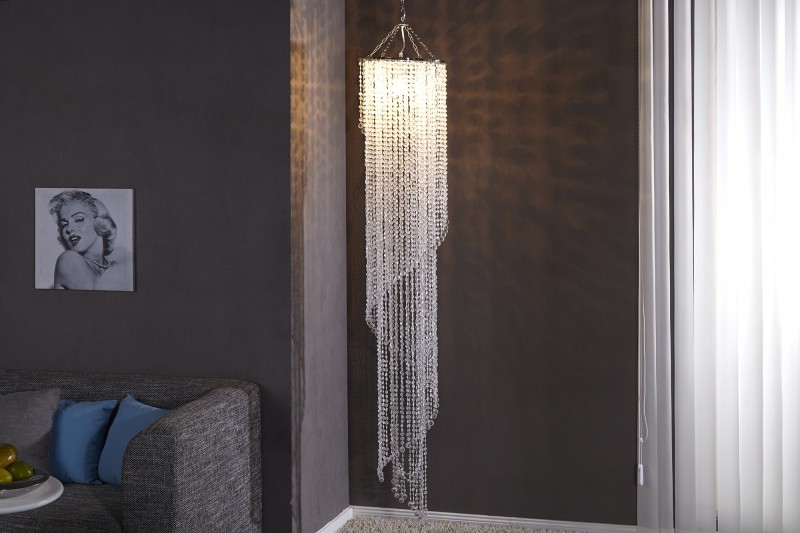 Long lustre transparent suspendue avec anneaux