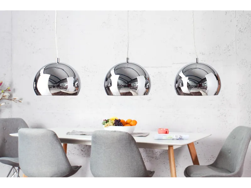 Lampe suspendue à 3 boules en métal chromé