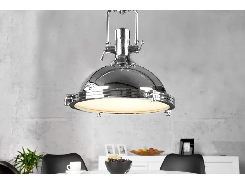 Lampe suspendue 45 cm design industriel en métal chromé