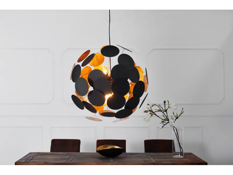 Lampe suspendue de design boule en métal coloris doré et noir
