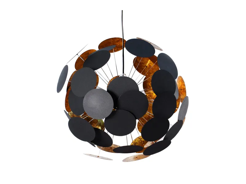 Lampe suspendue de design boule en métal coloris doré et noir