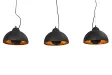 Barre de 3 lampes suspendues 20 cm hémisphéres coloris noir et doré