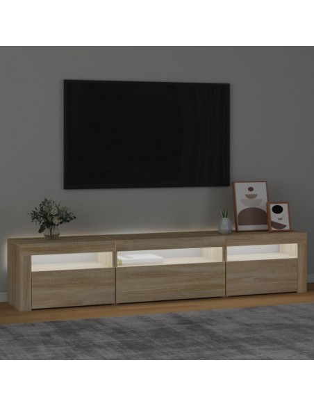 Meuble TV avec lumières LED Chêne sonoma 195x35x40 cm