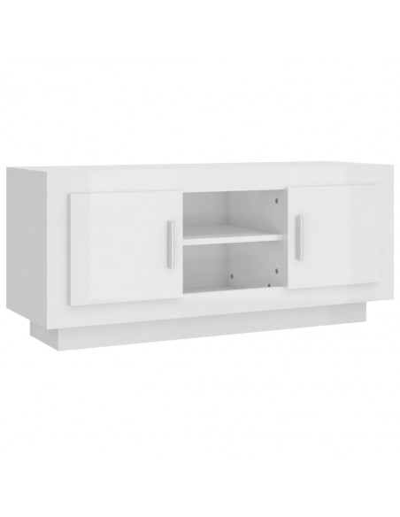 Meuble TV blanc brillant 102x35x45 cm bois d'ingénierie