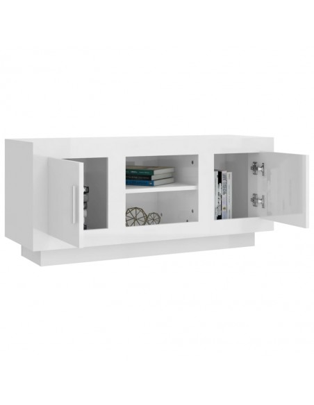 Meuble TV blanc brillant 102x35x45 cm bois d'ingénierie