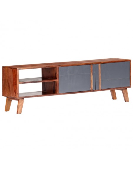 Meuble TV gris 140x30x45 cm bois solide