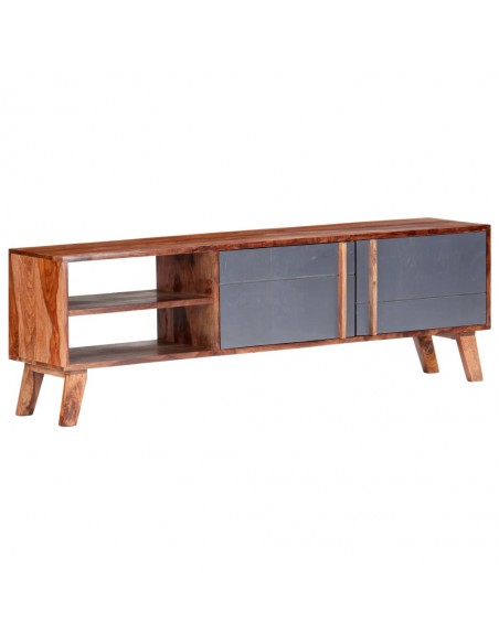 Meuble TV gris 140x30x45 cm bois solide