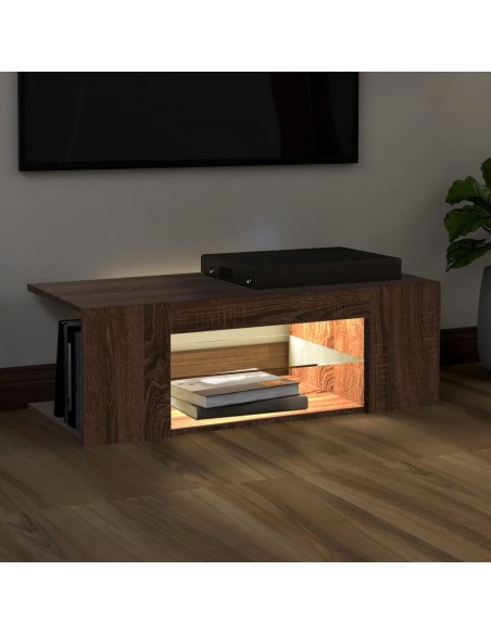 Meuble TV avec lumières LED Chêne marron 90x39x30 cm