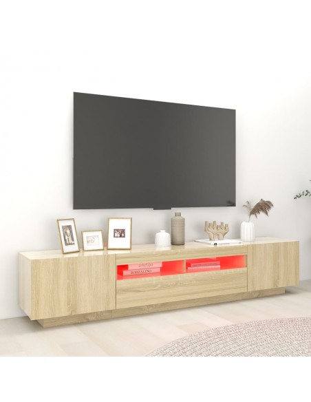 Meuble TV avec lumières LED Chêne sonoma 200x35x40 cm