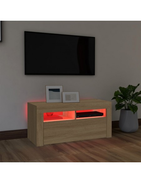 Meuble TV avec lumières LED chêne sonoma 90x35x40 cm