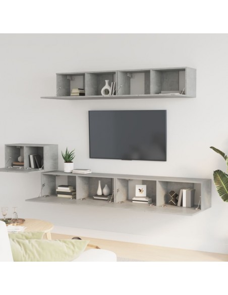 Ensemble de meubles TV 5 pcs Gris béton Bois d'ingénierie