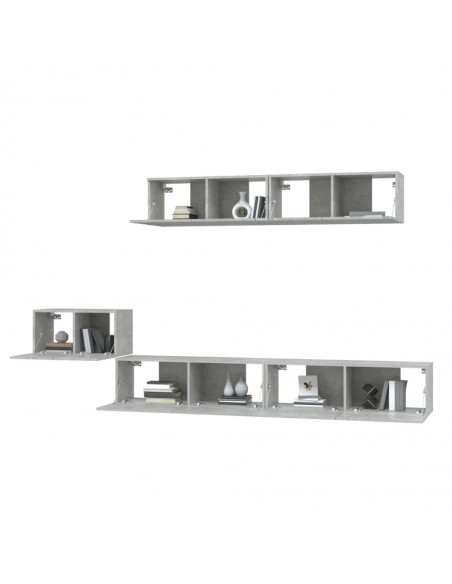 Ensemble de meubles TV 5 pcs Gris béton Bois d'ingénierie