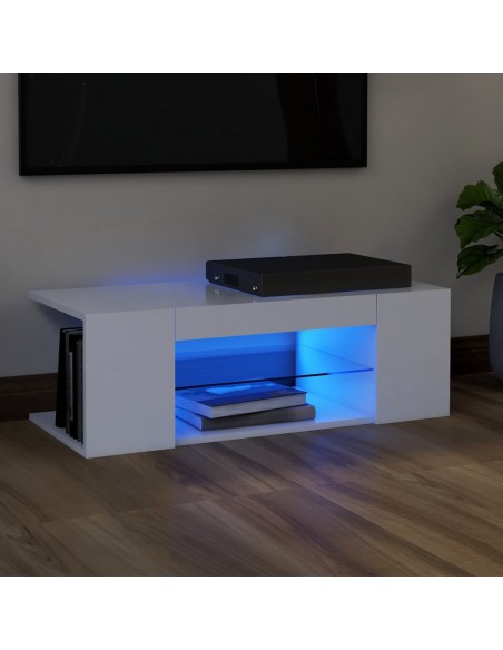 Meuble TV avec lumières LED Blanc 90x39x30 cm